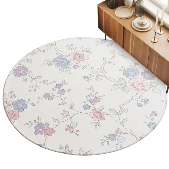 Blue Purple Flowers Area Rugs 4' (Round) Rustic Light Purple Blue Pink ...