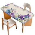 thumbnail image 1 of Blue Purple Flowers Table Cloths for 4 Foot Rectangle Tables, Spring Seasonal Botanical Florals Patio Waterproof Elastic Fitted Tablecloths, Washable Rectangular Table Cover for Camping, 1 of 8