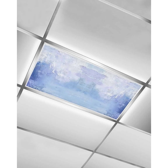Blue Purple Fluorescent Light Covers for Ceiling Lights 4x2 feet,1 Pack Magnetic Light Filters for Classroom,Modern Abstract Gradient Oil Painting Art Fluorescent Light Shade Panel for Office School