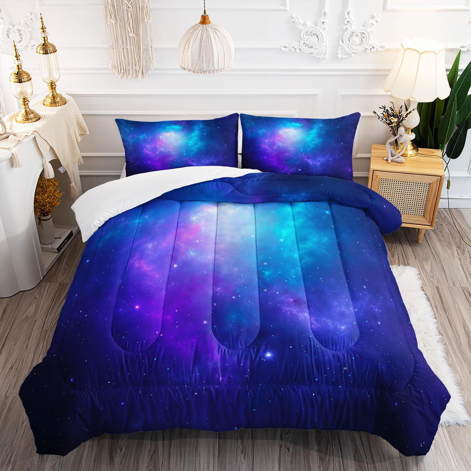 Galaxy Space Blue Stardust Print Premium Home Slippers