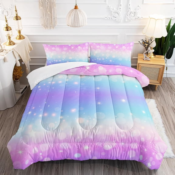 Blue and Purple Galaxy Comforter Full Size for Girl Boy Adult 3Pcs Universe Outer Space Starry Sky Bedding Set Psychedelic Space Night Pattern Quilt Bed Set with 2 Pillow Cases