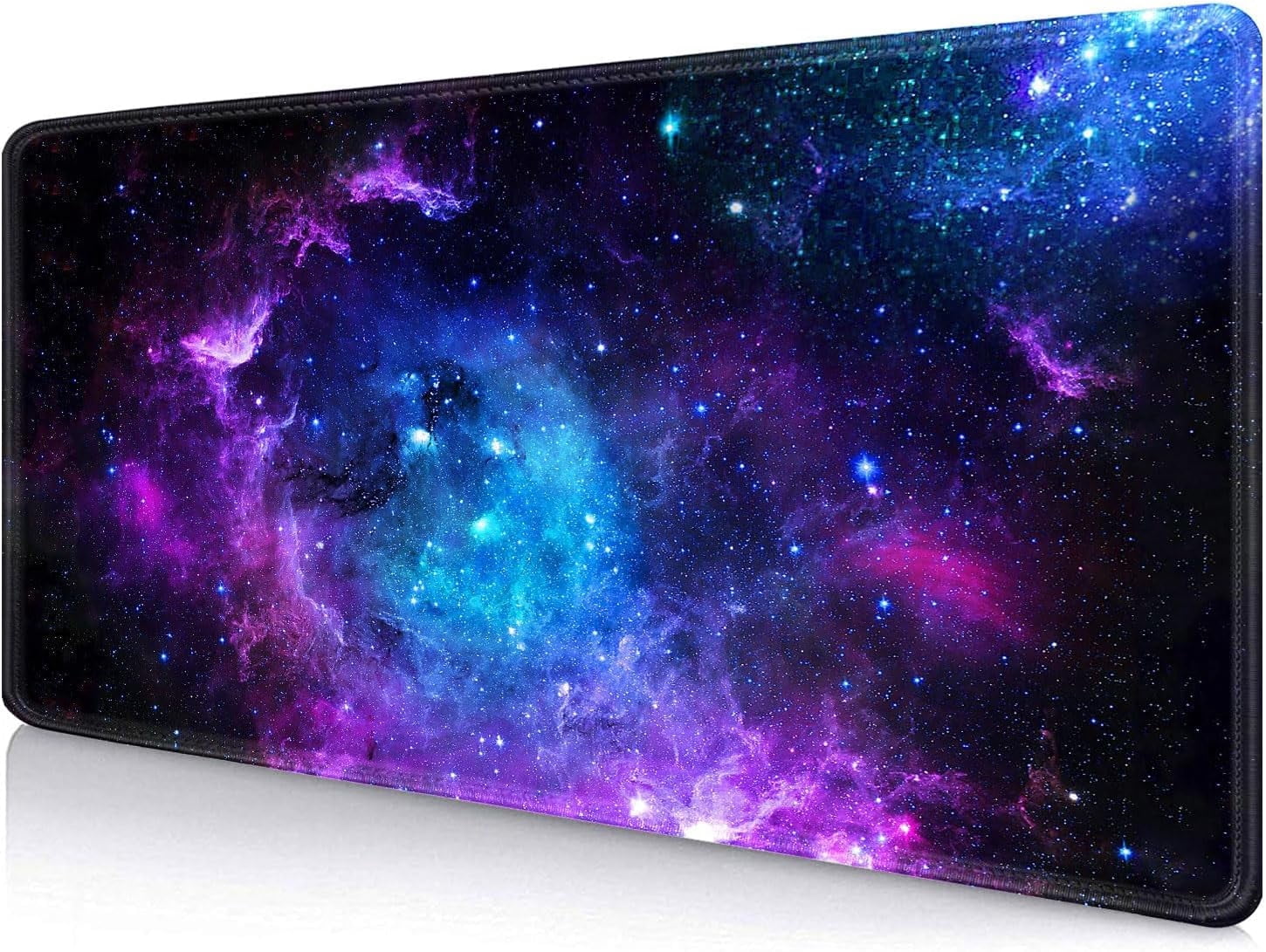 Blue Purple Galaxy Nebula Desk Mat (35.4x15.7 in), Space Gaming Large Mouse Pad XL, Non-Slip Rubber Base Big Mousepad, Desk Pad for Desktop, Computer Accessories, Abstract Glowing Universe