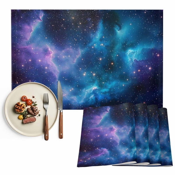 Blue Purple Galaxy Placemats Set of 12, Universe Space Table Mats Washable Heat-Insulation Non-Slip Place Mats for Kitchen Dinner Table Indoor Outdoor Decor,13x19 Inch