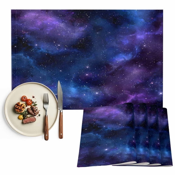 Blue Purple Galaxy Stars Placemats Set of 8, Space Universe Themed Table Mats Washable Heat-Insulation Non-Slip Place Mats for Kitchen Dinner Table Indoor Outdoor Decor,13x19 Inch