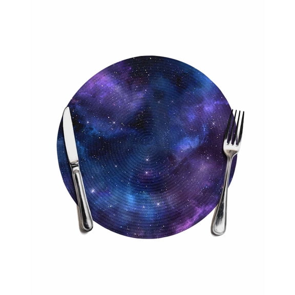 Blue Purple Galaxy Stars Round Table Placemats 1 pc, Space Universe Themed Washable Woven Place Mats for Dining Tables Kitchen Party Decor,Heat Proof, 13in,