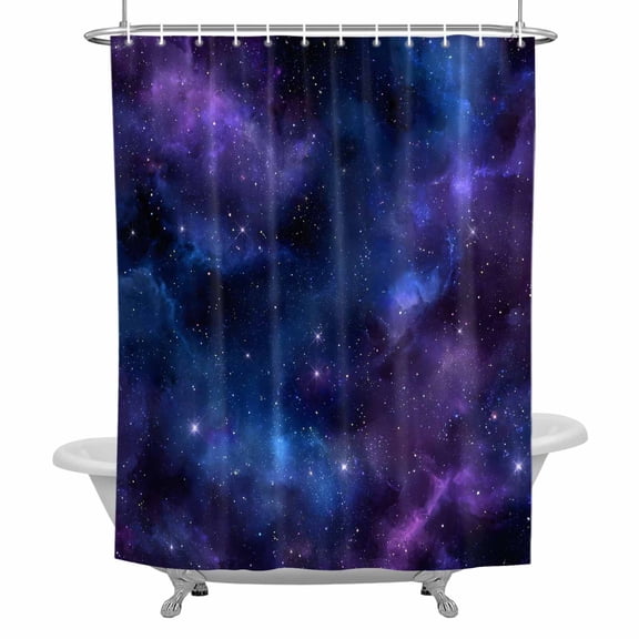 Blue Purple Galaxy Stars Shower Curtain Set with Hooks, Space Universe Themed Waterproof Fabric Bathroom Curtains Decor Home Accessories,72 X 84 Inch Extra Long