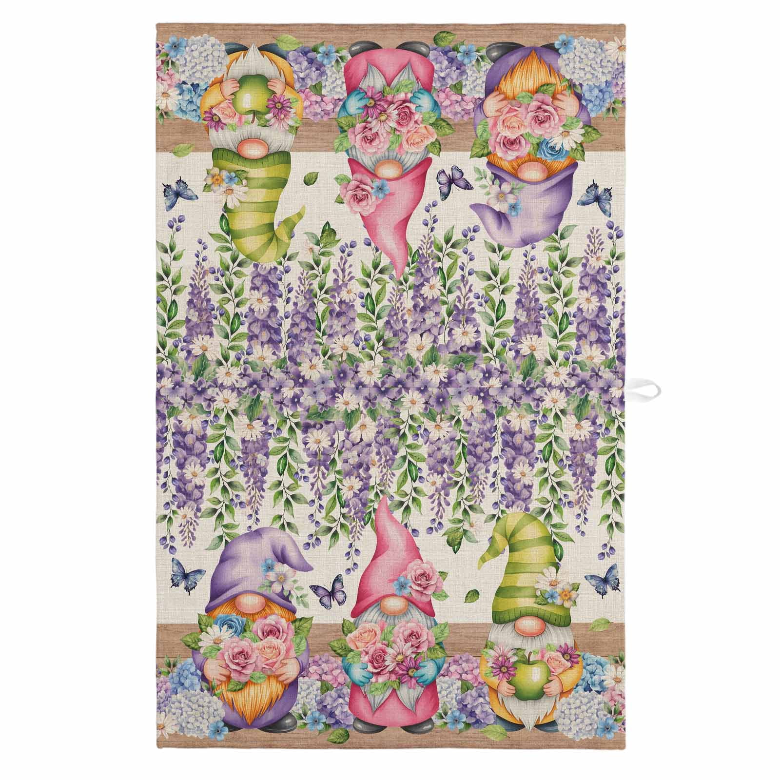 Blue Purple Gnomes 1 Pack Kitchen Towel, Water Absorbent Dish Towel, Spring Vintage Hydrangea Flower Leaf Decorative Hand Towels - Quick Drying Cloth for Cooking Baking, 18x28 Inch