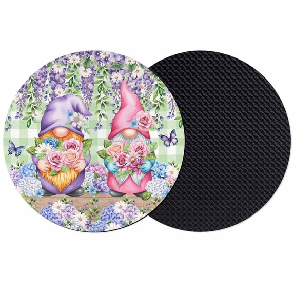 Blue Purple Gnomes Coasters Set of 2, Absorbent Coasters for Drinks, Spring Hydrangea Flower Leaf Green Plaid Coaster for Desk Coffee Table Protection, Home Decor House Warming Gifts 4"