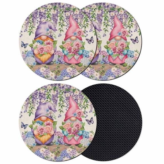 Blue Purple Gnomes Coasters Set of 4, Absorbent Coasters for Drinks, Spring Vintage Hydrangea Flower Leaf Coaster for Desk Coffee Table Protection, Home Decor House Warming Gifts 4"