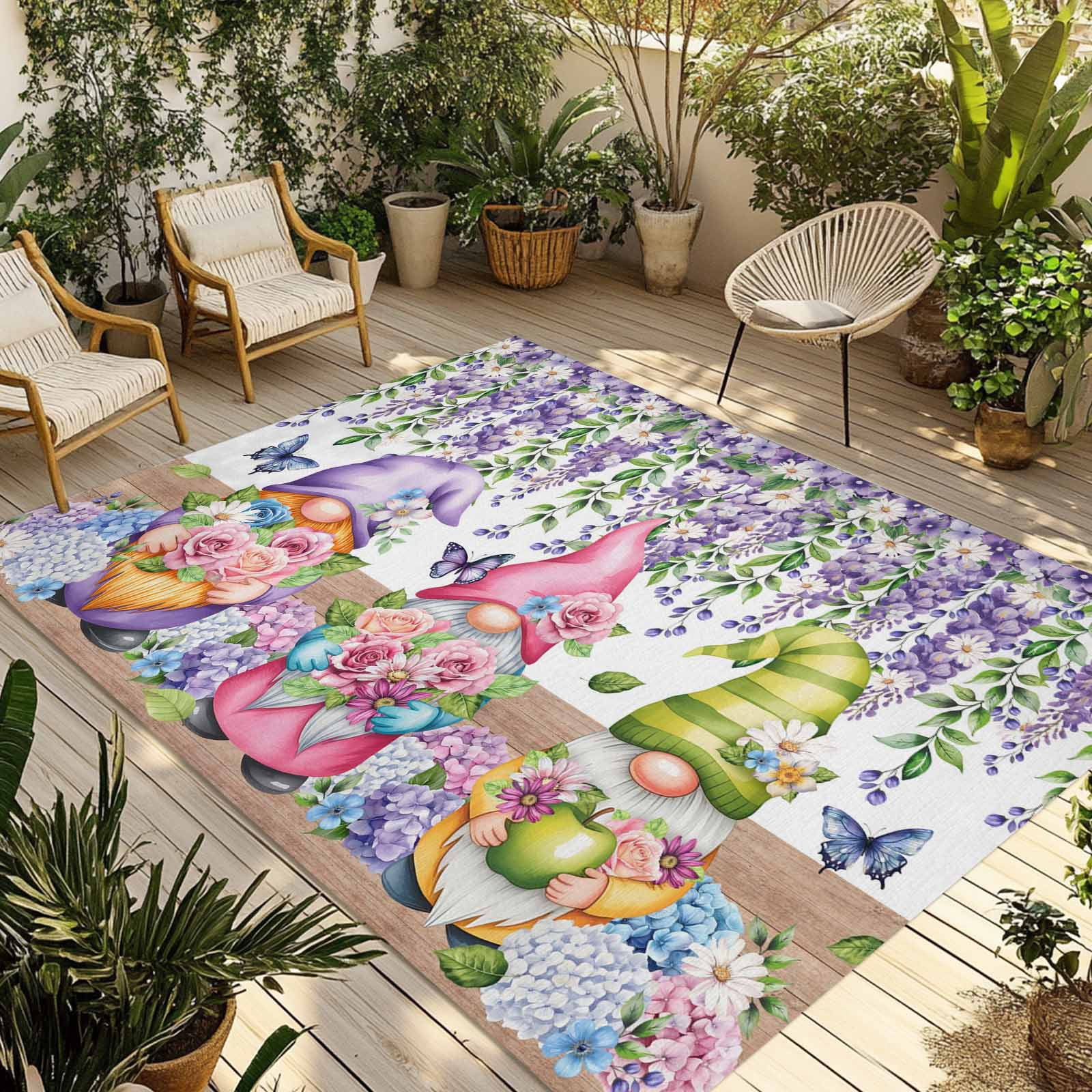 Blue Purple Gnomes Outdoor Rug for Patio/Deck/Porch, Non-Slip Large ...