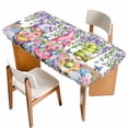 thumbnail image 1 of Blue Purple Gnomes Table Cloths for 3 Foot Rectangle Tables, Spring Country Hydrangea Flower Leaf Patio Waterproof Elastic Fitted Tablecloths, Washable Rectangular Table Cover for Camping, 1 of 8