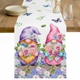 thumbnail image 1 of Blue Purple Gnomes Table Runner - 108 Inch Long Spring Country Hydrangea Flower Leaf Cotton and Linen Blended Dress Scarves Farmhouse Table Runner for Kitchen Dining, Coffee Table, 13" x 108", 1 of 8