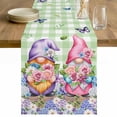 thumbnail image 1 of Blue Purple Gnomes Table Runner - 90 Inch Long Spring Hydrangea Flower Leaf Green Plaid Cotton and Linen Blended Dress Scarves Farmhouse Table Runner for Kitchen Dining, Coffee Table, 13" x 90", 1 of 8