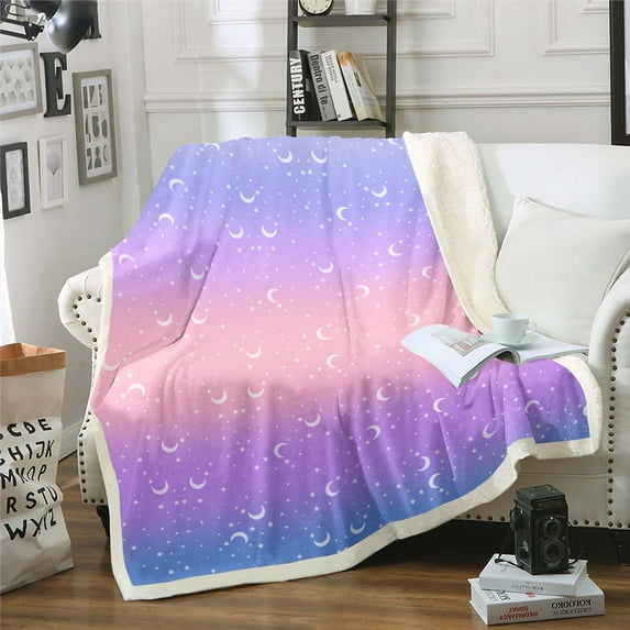 Blue and Purple Gradient Blanket Galaxy Throw Blanket Starry Sky Star Decor Fleece Blanket, Rainbow Gradient Fuzzy Blanket for Teens Universe Themed Sherpa Blanket 40鈥渪50"