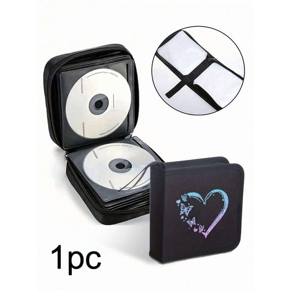 Blue Purple Gradient Butterfly Heart CD/DVD Case Holder - 40 Slot Portable Disc Storage Binder Wallet with Zipper, Lined Sleeves, Travel Media Organizer, Gift for Christmas Valentine's Day