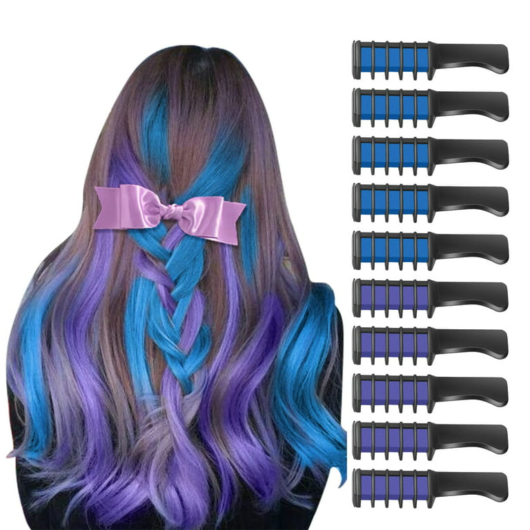 Miman Blue Hair Chalk For Girls-10 Pcs New Hair Chalk Comb Temporary Bright  Washable Hair Color Dye