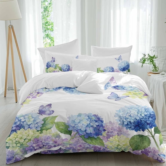 Blue Purple Hydrangea Duvet Cover Set Full Size, Summer Watercolor ...