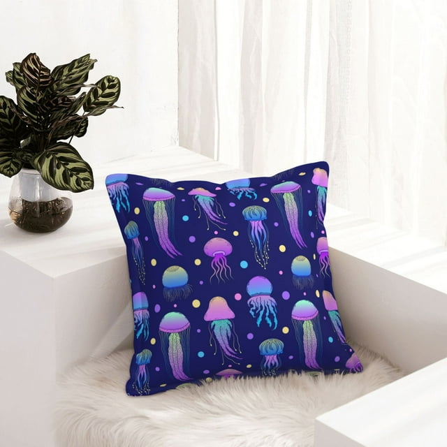 Blue Purple Jellyfish Leather Throw Pillow Covers, Pillow Covers 16x16