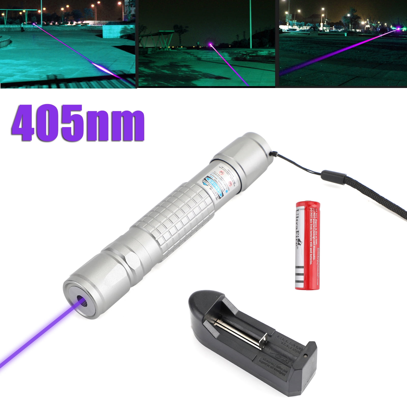 Blue Purple Laser Pointer Pen Visible Beam 18650 Light Lazer Lamp 405nm