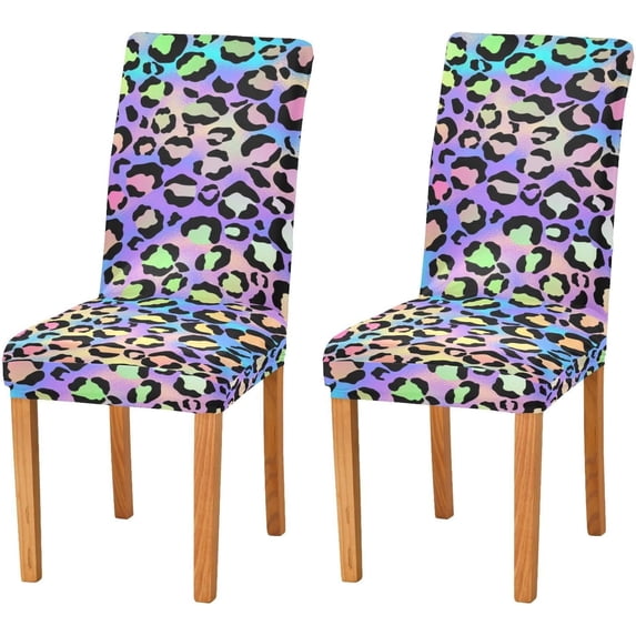 Blue Purple Leopard Spots Pattern Chair Covers Dining Chair Slipcovers Set of 4 Stretch Seat Covers for Dining Room Living Room Hotel Banquet