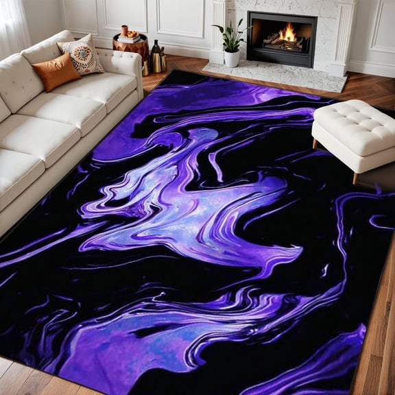 Blue Purple Marble Area Rug, Neon Wave Abstract Pattern Carpet, Washable Non Slip Low Pile Soft Thin, Living Room Bedroom Dining Office Home Decor Mat 2x3ft