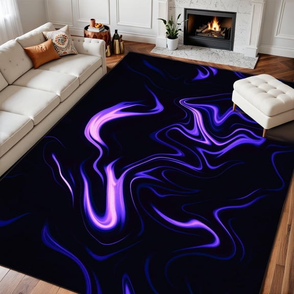 Blue Purple Marble Area Rug, Neon Wave Abstract Pattern Carpet, Washable Non Slip Low Pile Soft Thin, Living Room Bedroom Dining Office Home Decor Mat 5x8ft