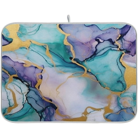 Blue Purple Marble Dish Drying Mat, Absorbent Microfiber Pad Protector For Kitchen Counter Top Mat Dish Drainboard 16x18in Home Decor