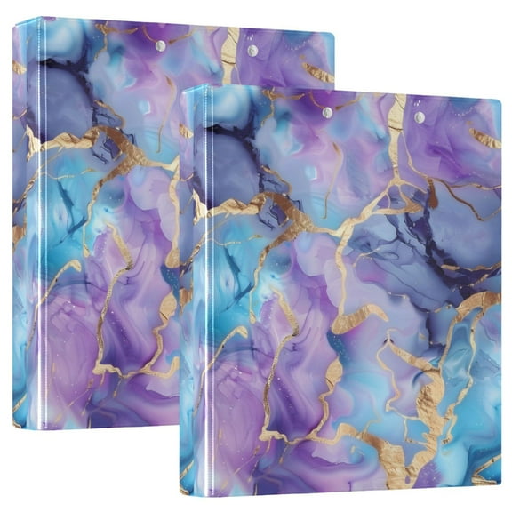 Blue Purple Marble Hardcover 3 Ring Binder 1.5” Round Rings Binder Organizer Letter Size Paper Pockets School Office Supplies