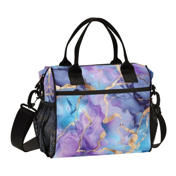 Blue Purple Marble Lunch Bag Insulated Lunch Box Leakproof Reusable Cooler Tote Adjustable Shoulder Strap for Men Women 9L