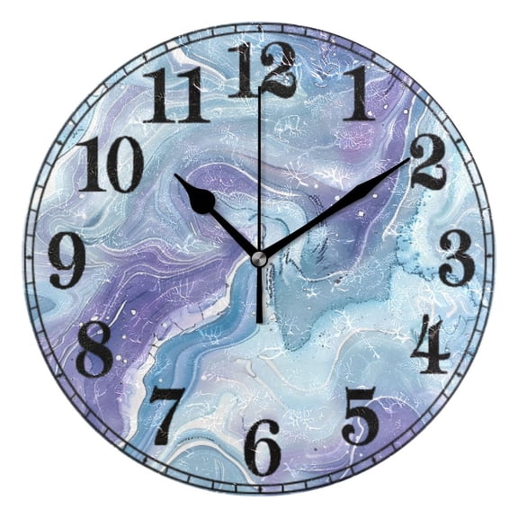 Blue Purple Marble Silent Wall Clock 10" Non-Ticking Battery Clock