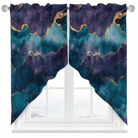 Blue Purple Marble Swag Curtains Modern Abstract Gradient Texture Swag Valances for Kitchen Windows, Window Treatment Topper Curtains for Living Room Bedroom Bathroom, 36" W x 63" L