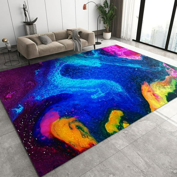 Blue Purple Marble Texture Area Carpet, Abstract Light Luxury Rug for Living Room, Floor Rugs Non-Slip Soft Comfortable Portable for Bedroom Office Boy Girl Study Hallway Decor 3x4ft