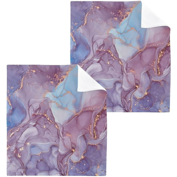 Blue Purple Marble Texture Washcloth 12x12in Set, 6 Pack Absorbent Cotton Towel Square Kitchen Dishes Towels, Soft Cleaning Face Hand Towel Fast Drying Wash cloth