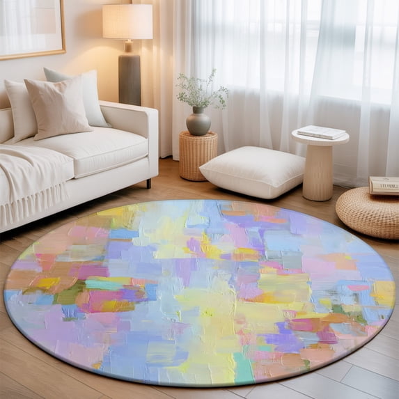 Blue Purple Oil Painting 3.3' Round Rug for Bedroom Reading Corner ...