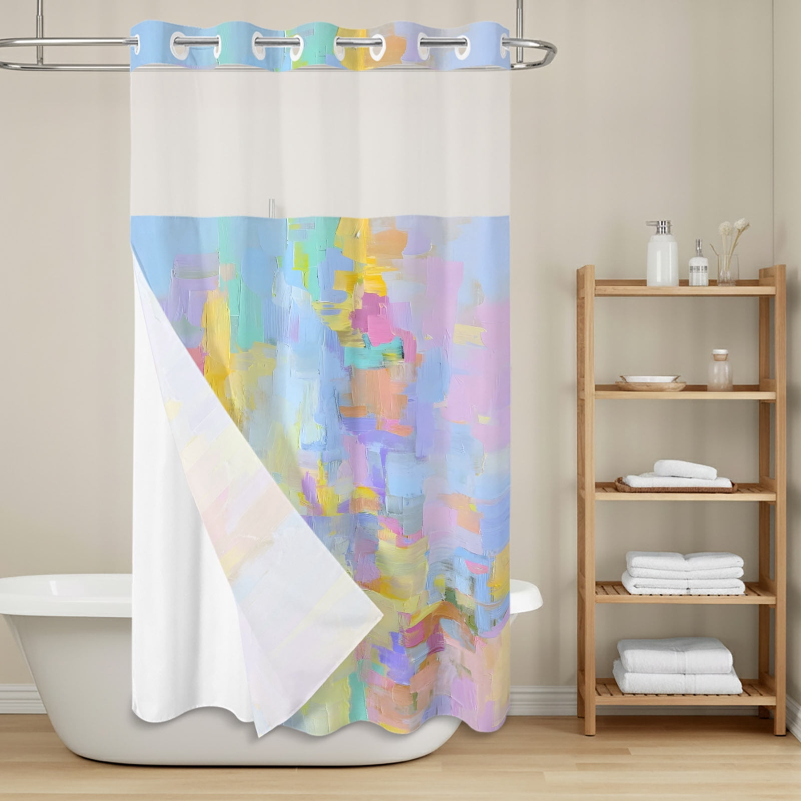 Blue Purple Oil Painting No Hook Shower Curtain with Snap in Liner ...