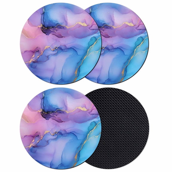 Blue Purple Ombre Coasters Set of 4, Soft Absorbent Coasters for Drinks, Marble Modern Ink Painted Abstract Non-Slip Cup Coaster Mat with Rubber Bottom for Home Kitchen Desk Coffee Bar Table Decor 4"