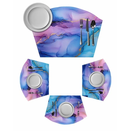 Blue Purple Ombre Round Placemats Set of 2, Marble Modern Ink Painted Abstract Placemats for Round Dining Table Shape Wedge Placemats for Outdoor Indoor Wipeable Clean Table Place Mats