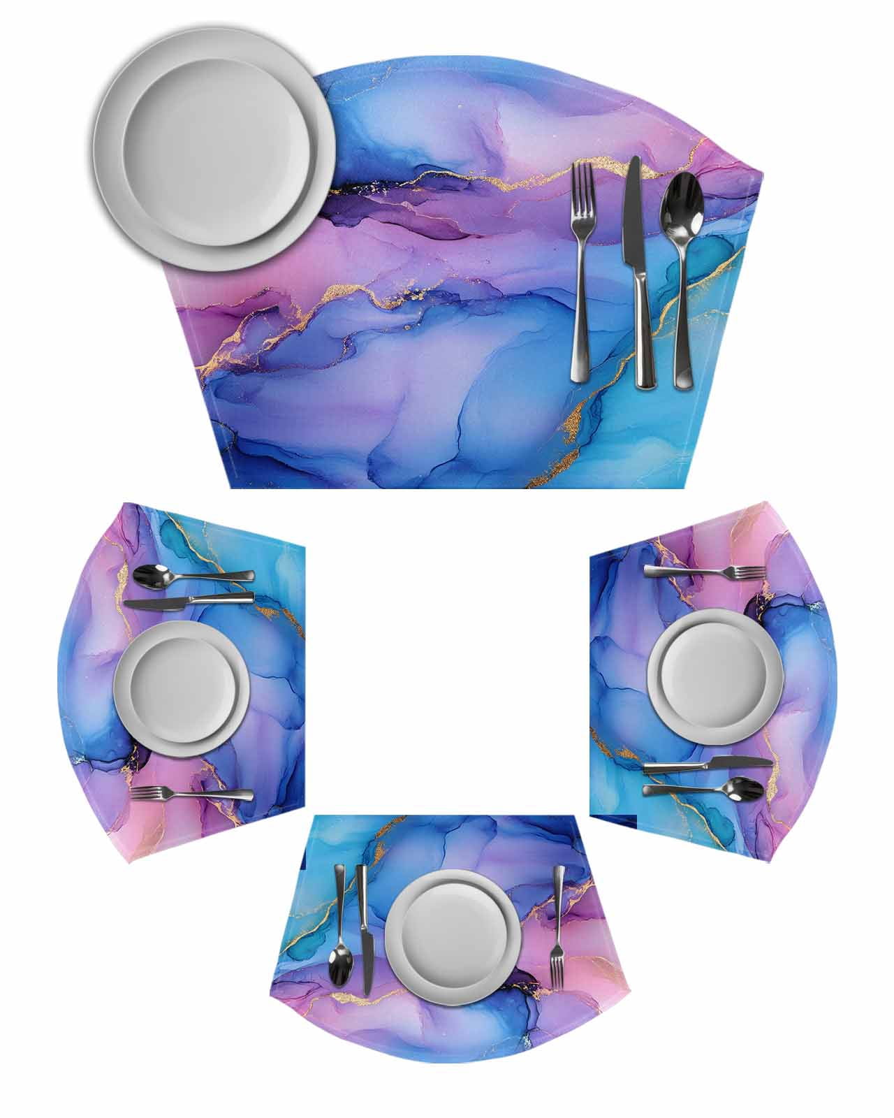 Blue Purple Ombre Wedge Shaped Placemats Set of 6, Cotton Linen Fan ...