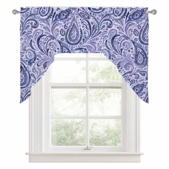 Blue Purple Paisley Floral Swag Valance for Windows, Retro Abstract ...