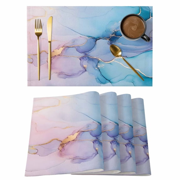 Blue Purple Pink Marble Placemats Set of 6,Cotton Linen Fabric Place ...