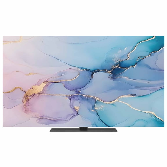 Blue Purple Pink Marble TV Dust Cover,Stretchable TV Screen Desktop Computer Protector Cover,Modern Ink Painting Abstract Art Television Dustproof Slipcover for 19–24 Inch Flat or Curved TVs