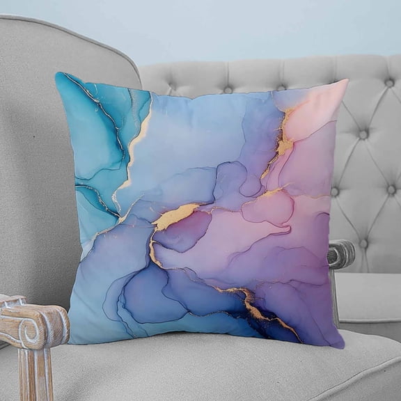 Blue Purple Pink Ombre Decorative Pillowcase 16''x16'', Modern Marble Abstract Throw Pillow Covers Soft Cushion Case for Couch Sofa Bedroom Living Room, Pillowcase Boho Decor