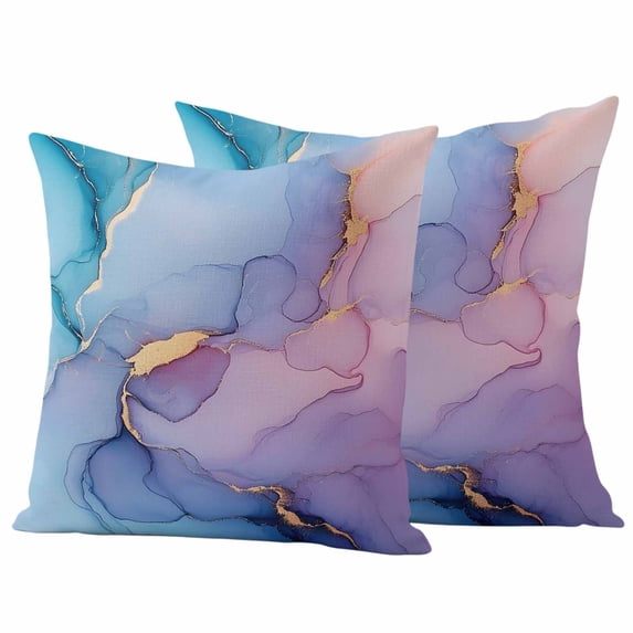 Blue Purple Pink Ombre Outdoor Waterproof Pillow Covers, Modern Marble Abstract Decorative Square Throw Pillowcase Sofa Cushion Sham for Patio/Couch/Chair, 20"x20" 2 Pack