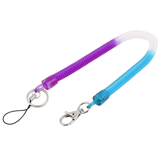 Blue Purple Plastic Coil Cord Keychain Strap Lanyard Rope Key Holder