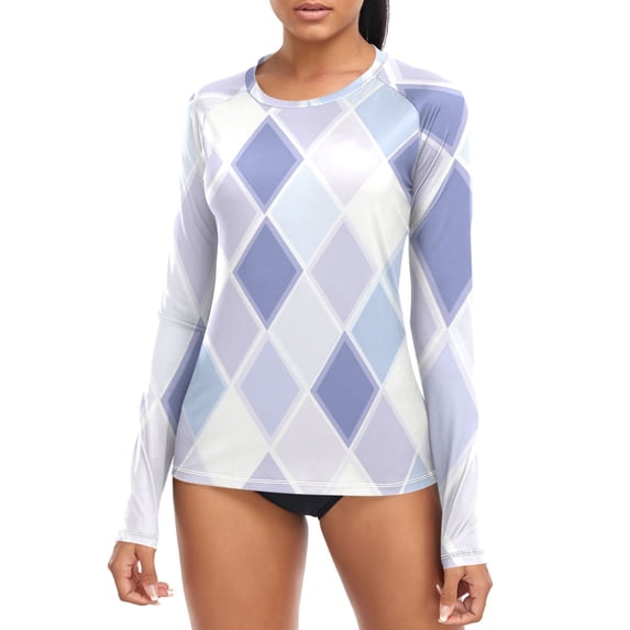 Blue Purple Rhombus Women's Rash Guard Shirts UPF 50+ Sun Protection ...
