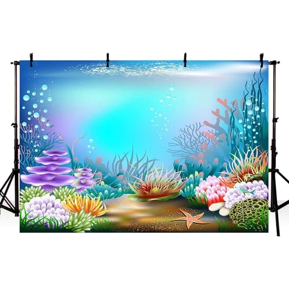 7x5FT Ruins Under The Sea Backdrop Ocean Seashell Treasure Coral Banner ...