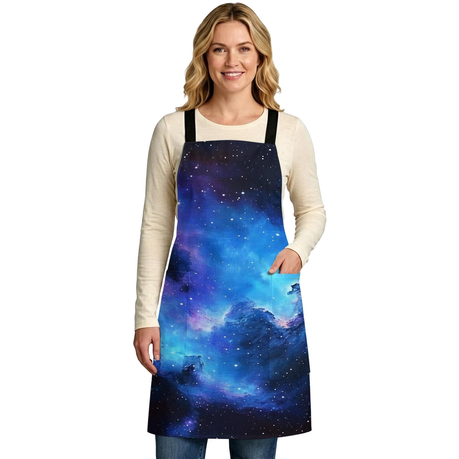 Blue Purple Sky Aprons for Women with Pockets, Modern Abstract Night ...
