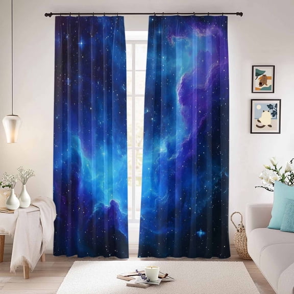 Blue Purple Sky Blackout Curtains for Bedroom/Living Room, Pinch Pleated Black Out Curtains, Abstract Modern Art Clouds Room Darkening Window Drapes with Hooks 2 Panels, 59"x70"