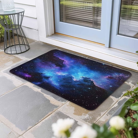 Blue Purple Sky Door Mat, Non-Slip Welcome Mat Absorbent Front Door with Rubber, Modern Abstract Night Stars Doormat Outdoor Indoor Entrance, Floor Rug Decor for Entryway Patio Kitchen, 16x24 in