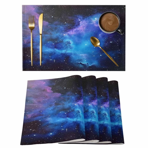 Blue Purple Sky Placemats Set of 4 Abstract Modern Stars Space Place Mats Indoor Wipeable Table Mats Washable Cloth Dining Table Placemats for Kitchen Holiday Party Home Decor 13x19 Inch